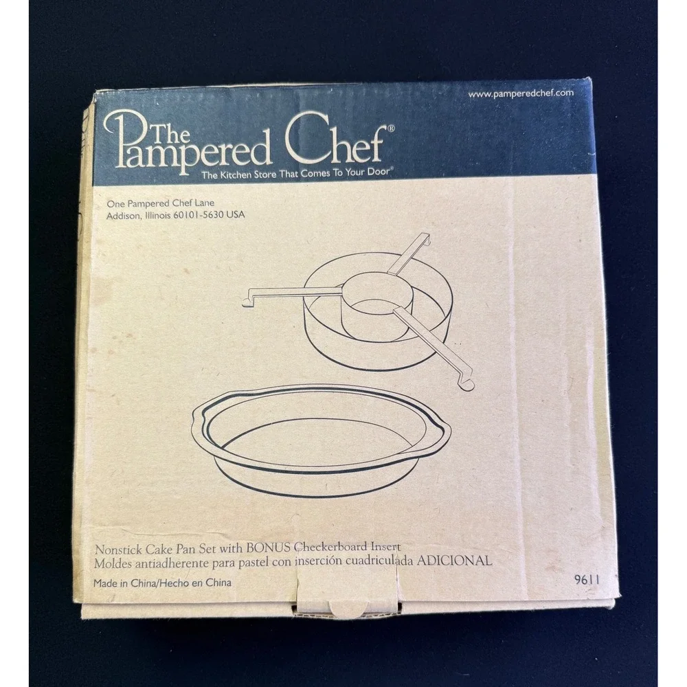 Pampered Chef 9611 Nonstick Cake Pan Set 9in 3pc Checkerboard Insert